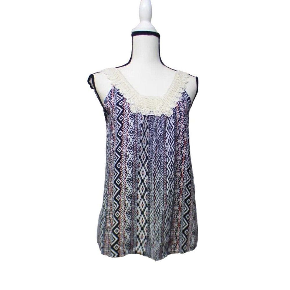 Miss Chievous Junior’s Crochet-Trim Woven Tank Top, Black/White, XS